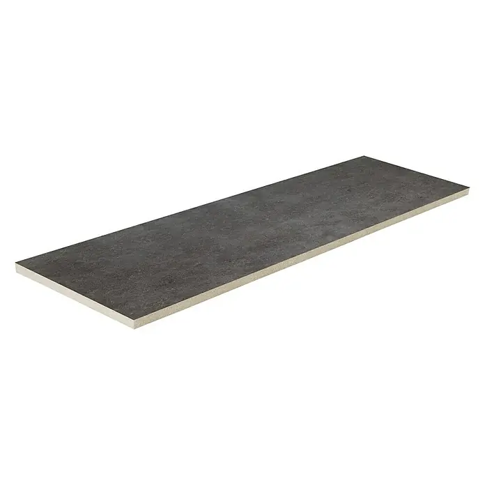 Esterno 20 T by Palazzo Terrassenfliese Basalt - 40 x 120 x 2 cm, Schwarz, Matt - Ein einzelnes, rechteckiges Keramikfliesenmuster in dunkler Betonoptik, ideal für moderne Boden- und Wandgestaltungen.