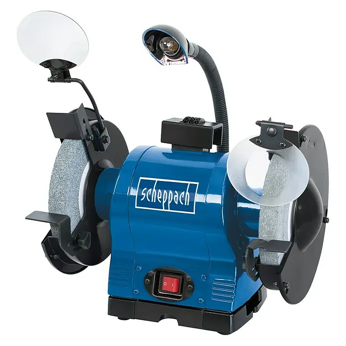 Scheppach Elektro-Doppelschleifer BG 200 - 550 W, Durchmesser Trockenschleifscheibe: 200 mm - Scheppach Doppelschleifer mit Schleifscheiben, Werkstückauflage und flexibler Arbeitsleuchte für vielseitige Schleifarbeiten in der Werkstatt.
