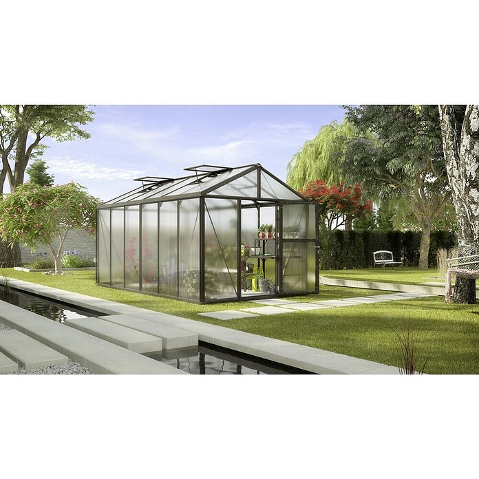 Vitavia Gewächshaus (4,63 x 2,56 x 2,5 m, Farbe: Schwarz, Polycarbonat, 16 mm)
