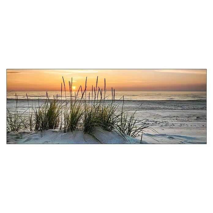 ProArt Maritime Glasbild - Lonely Dune, B x H: 125 x 50 cm - Sonnenaufgang am Strand mit Dünengras, das eine ruhige und friedliche Atmosphäre vermittelt. Perfekt für Wandkunst.