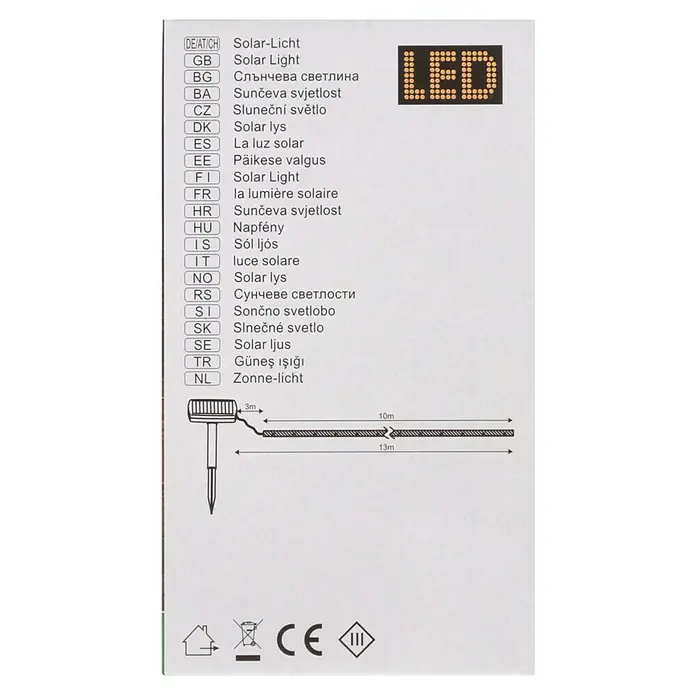 BAUHAUS Solar-Lichterkette - Länge: 13 m, LED - Abbildung einer Solarleuchte mit LED-Technologie und einer Gesamtlänge von 13 Metern, ideal für den Außenbereich.