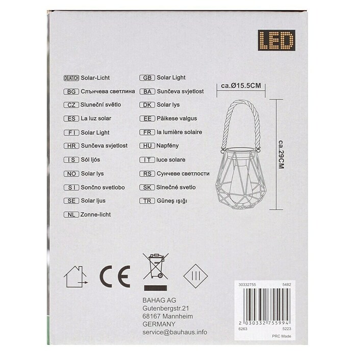 BAUHAUS Solarleuchte (15 x 15 x 15,5 cm) | BAUHAUS