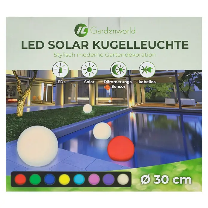 Solar-Dekoleuchte - Weiß, IP67, 30 x 27 cm - LED Solar Kugelleuchte: Moderne Gartendekoration mit Solarbetrieb, Dämmerungssensor & kabelloser Funktion für stimmungsvolle Beleuchtung.
