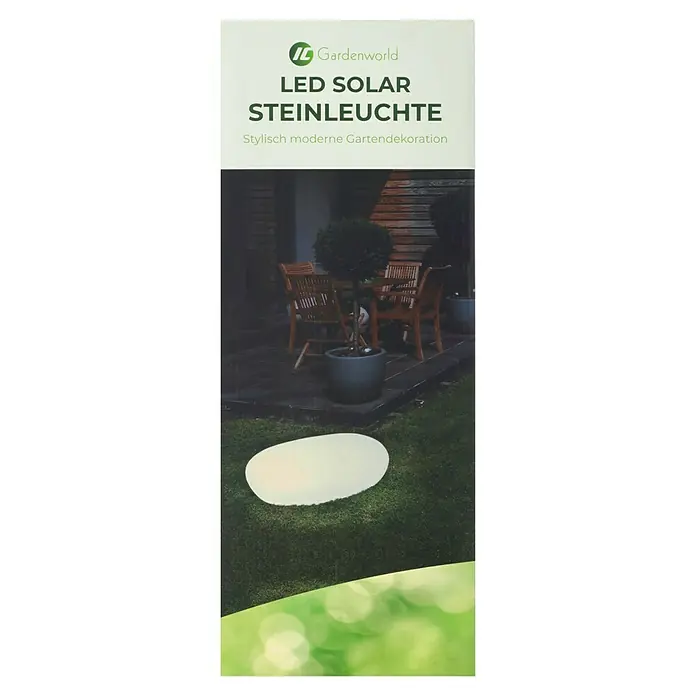 Solar-Dekoleuchte - Weiß, L x B x H: 36 x 50 x 19,5 cm - Bild einer Gardenworld LED Solar Steinleuchte, eine moderne Gartendekoration, die eine stimmungsvolle Atmosphäre erzeugt.