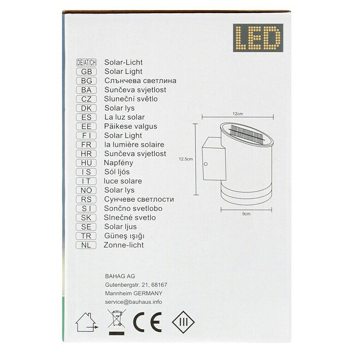 BAUHAUS LED-Solar-Außenwandleuchte (12 x 9 x 12,5 cm) | BAUHAUS