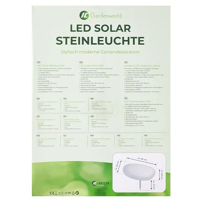Solar-Dekoleuchte - Weiß, L x B x H: 36 x 50 x 19,5 cm - LED-Solarsteinleuchte mit verschiedenen Farben & Modi. Ideal für moderne Gartendekoration, wetterfest & mit Erdspieß.
