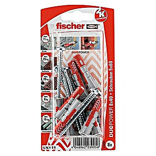 Fischer Duopower Dübel- & Schraubenbox Duopower (Durchmesser Dübel: 8 mm, Länge Dübel: 40 mm, Panheadschraube, 8 Stk.)