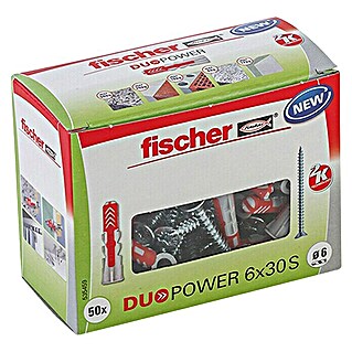 Fischer Duopower Dübel- & Schraubenbox Duopower (Durchmesser Dübel: 6 mm, Länge Dübel: 30 mm, Senkkopfschraube, 50 Stk.)