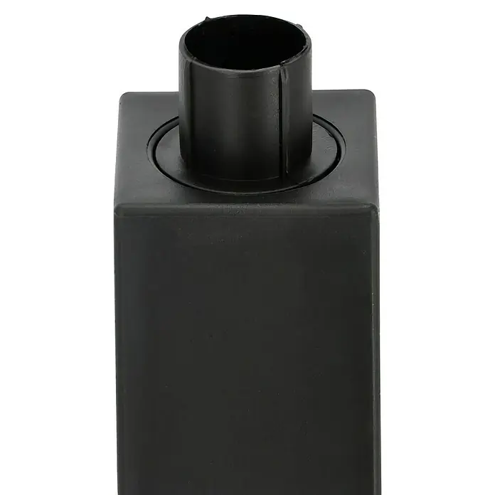BAUHAUS Solarleuchten-Set Piazza - 4 Stk., L x B x H: 6 x 6 x 39 cm, Anthrazit, IP44, 3 lm - Nahaufnahme einer schwarzen, rechteckigen Halterung mit zylindrischem Aufsatz, ideal für Lampen oder ähnliche Geräte.