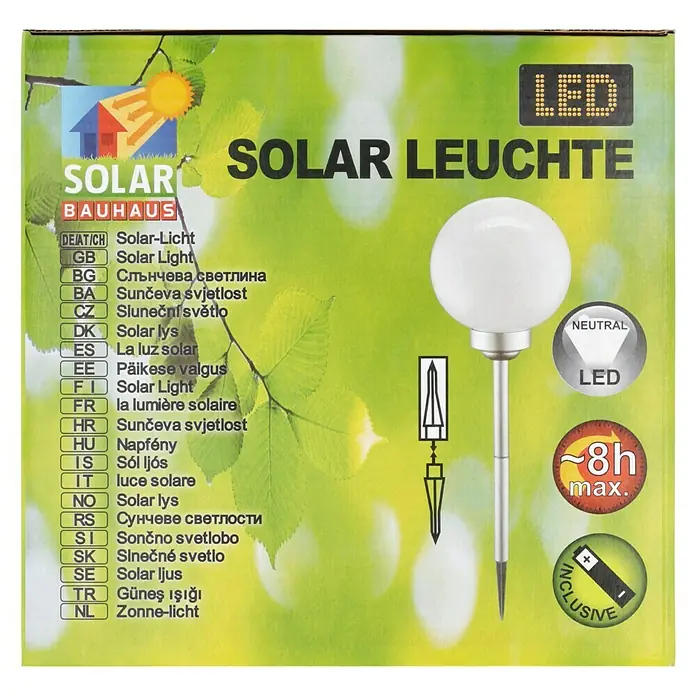 BAUHAUS Solar-Dekoleuchte Fara - Durchmesser: 20 cm, Höhe: 52,3 cm, LED - Bild einer Solarleuchte der Marke Bauhaus mit LED-Technologie, die bis zu 8 Stunden leuchten kann und inklusive Batterie ist.