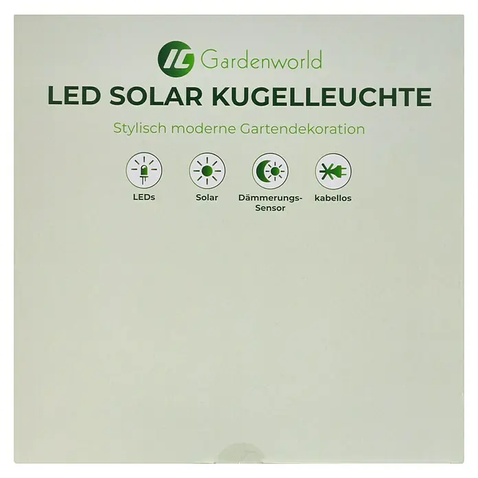 Solar-Dekoleuchte - Weiß, IP67, 40 x 38 cm - LED Solar Kugelleuchte von Gardenworld mit moderner Gartendekoration. Mit LEDs, Solar, Dämmerungssensor und kabellosem Betrieb.