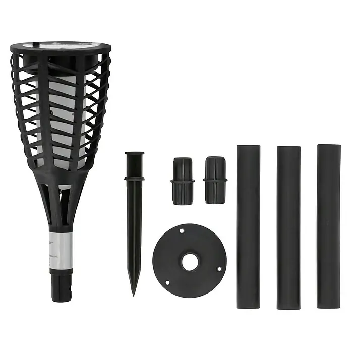 BAUHAUS Solar-Erdspieß Fackel Flame - Schwarz - Ein Solar-Gartenlicht mit Flammeneffekt und Zubehör zur individuellen Anpassung der Höhe. Ideal für stimmungsvolle Beleuchtung im Außenbereich.
