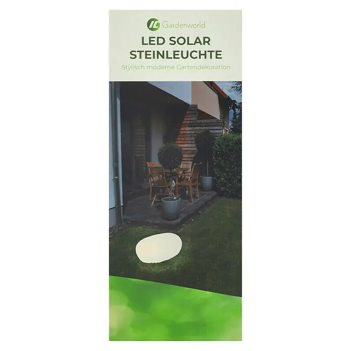 LED-Solarstein - Weiß, L x B x H: 30 x 40 x 16 cm - Produktbild einer Gardenworld LED Solar Steinleuchte, die eine stilvolle und moderne Gartendekoration bietet.