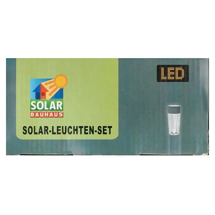 BAUHAUS Solarleuchten-Set Premium - Grau, 10 lm - Bild der Verpackung eines Solarleuchten-Sets von Bauhaus mit LED-Technologie, das für den Einsatz im Garten konzipiert ist.