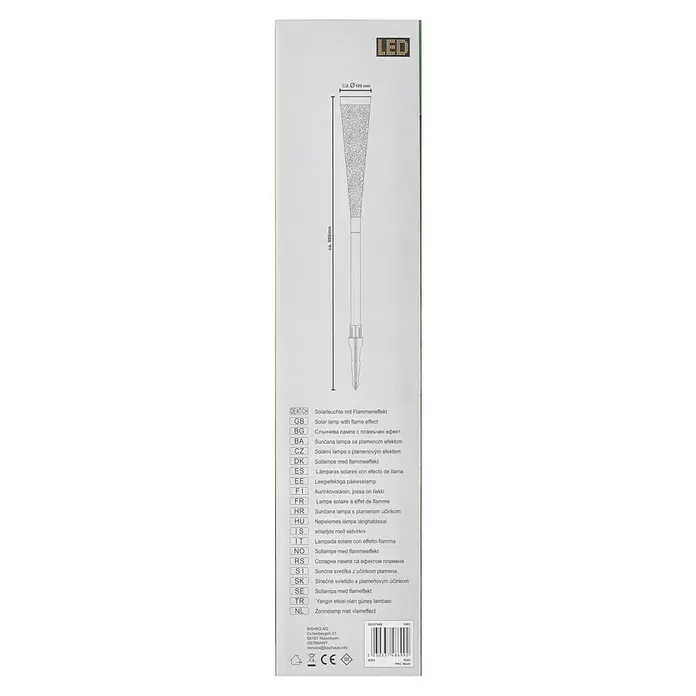 BAUHAUS Solar-Dekoleuchte - Schwarz/Silber, IP44 - Technische Zeichnung einer Solarlampe mit Flammeneffekt, ca. 980 mm hoch und 105 mm Durchmesser.