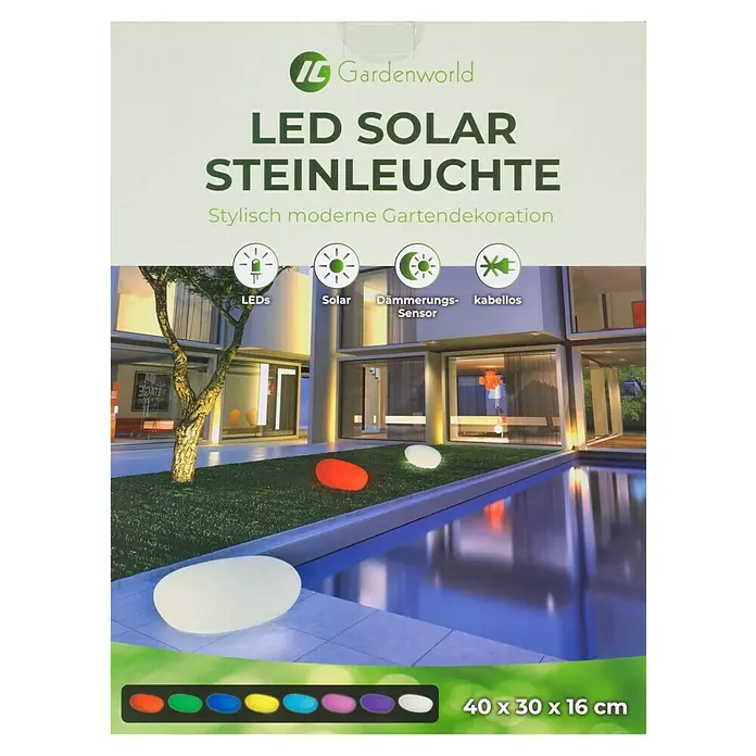 LED-SolarsteinWeiß, L x B x H: 30 x 40 x 16 cm - Bild einer LED-Solar-Steinleuchte von Gardenworld. Die moderne Gartenleuchte in Steinoptik ist eine stilvolle Dekoration für den Außenbereich.