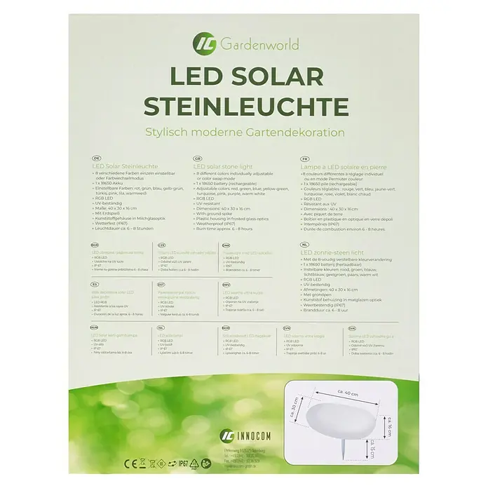 LED-Solarstein - Weiß, L x B x H: 30 x 40 x 16 cm - LED Solar Steinleuchte: Moderne Gartenleuchte mit Farbwechselmodus, UV-beständig und wetterfest. Ideal für stimmungsvolle Gartendekoration.