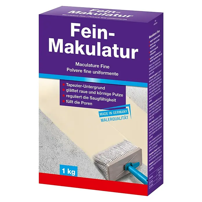 Feinmakulatur - 1 kg - Fein-Makulatur: Eine Packung des Produkts zum Glätten von Untergründen, reguliert die Saugfähigkeit und füllt Poren.