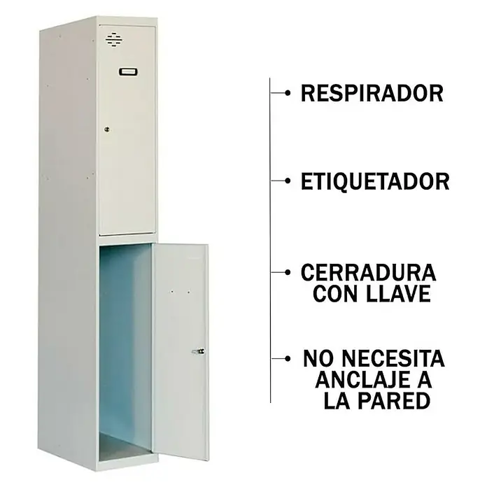 Simonrack Simonlocker Taquilla Prof. Tandem - L x An x Al: 50 x 40 x 180 cm, Gris/Gris, Número de puertas: 2 ud. - Taquilla gris con dos compartimentos, el inferior abierto. Características destacadas: ventilación, campo de etiqueta, cerradura y no necesita anclaje a la pared.