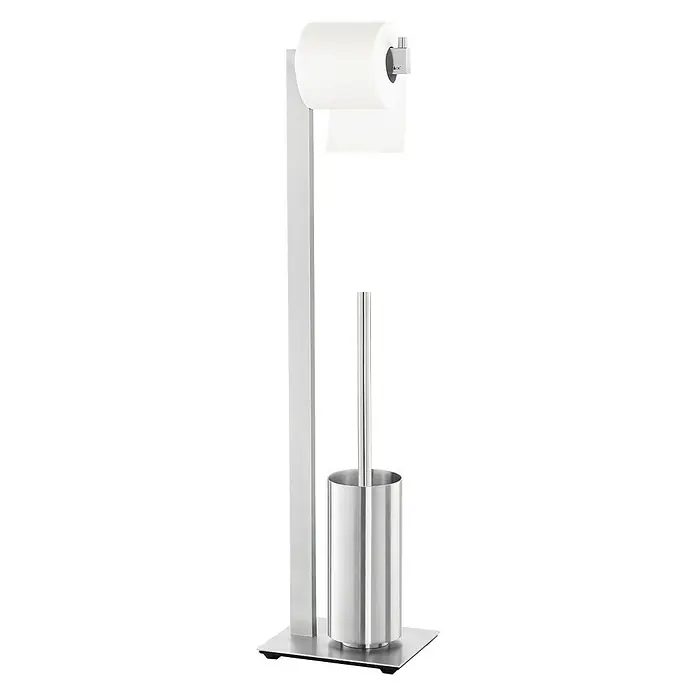 Zack Linea Toilettenbutler - Höhe: 72,5 cm, Edelstahl, Matt - Freistehender Toilettenpapierhalter mit Bürste aus Edelstahl für Badezimmer und Gäste-WC. Praktisch und stilvoll.