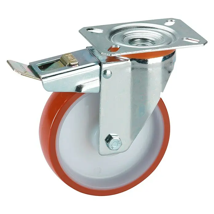 Stabilit Transportgeräterolle - Durchmesser Rollen: 100 mm, Traglast: 150 kg, Gleitlager, Mit Platte und Feststeller - Lenkrolle mit Bremse. Die Rollen sind vielseitig einsetzbar und eine praktische Ergänzung für Werkstattwagen, Möbel oder Geräte, die beweglich sein sollen.