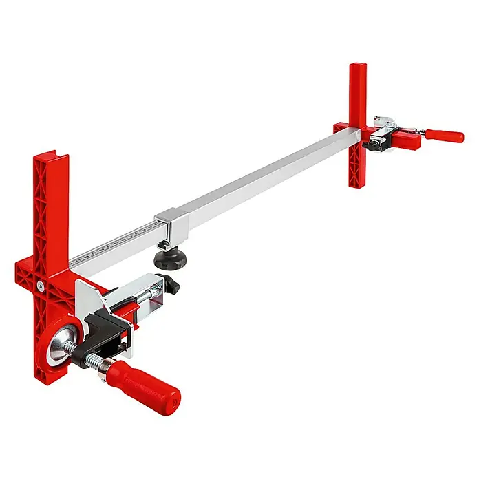 Bessey Soporte para marcos de puerta - Anchura de sujeción: 565 mm - 1.010 mm - La imagen muestra un sistema de conector de panel de precisión para uso profesional, ideal para conexiones precisas y estables.