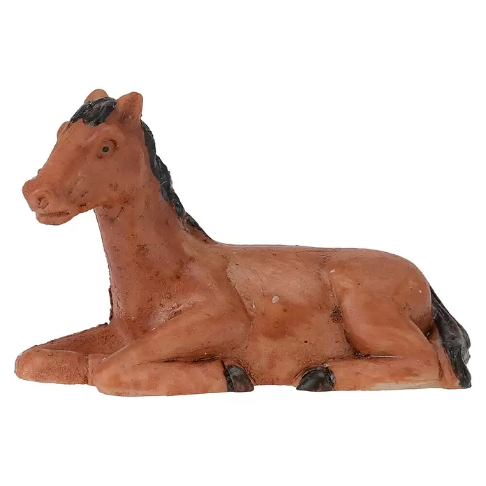 Krippenfiguren-Set - L x B x H: 20,5 x 5 x 29,5 cm, Kunststein, 11 Stk. - Braune liegende Pferdefügur mit schwarzer Mähne und Schweif.