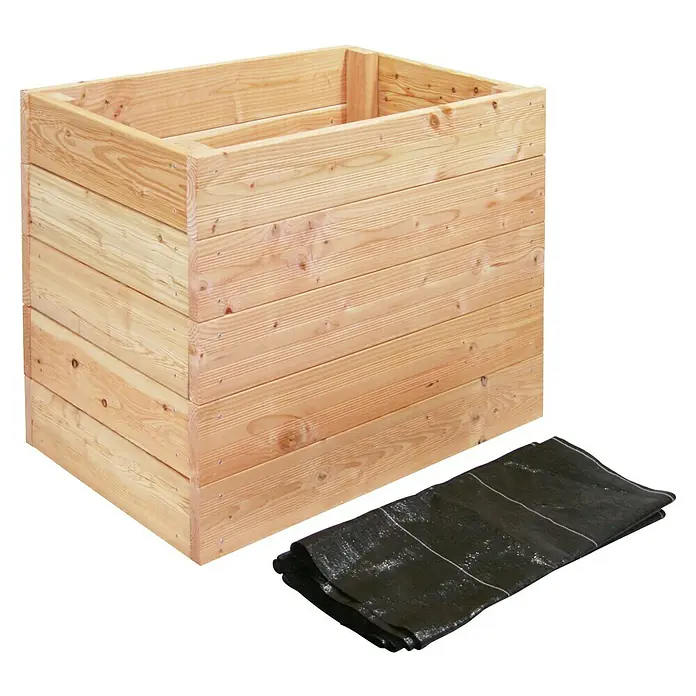 Hochbeet - 102 x 57,5 x 72 cm, Holz, Natur - Holzkastenbeet mit Schutzplane, ideal für den Garten. Das Pflanzgefäß ist aus Holz gefertigt und bietet Platz für Kräuter, Blumen und Gemüse.
