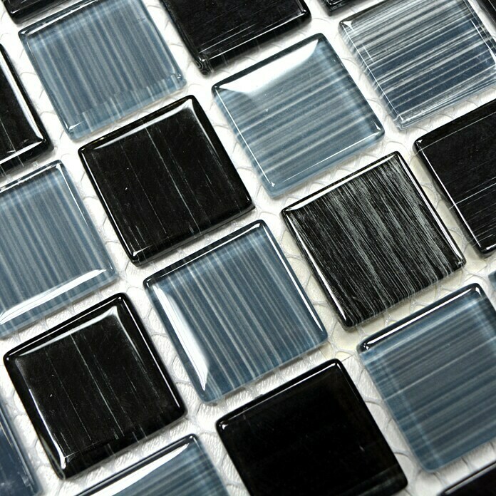 Mosaikfliese Quadrat Crystal CM 4300 (32,7 x 30,2 cm, Schwarz/Weiß, Glänzend)