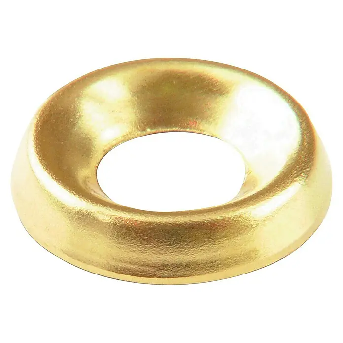 Stabilit Schrauben-RosetteØ x H: 15 x 6 mm, 25 Stk., Messing, Blank - Nahaufnahme einer goldenen Senkkopfrosette, die sich ideal für Schrauben und Befestigungen eignet, um eine ästhetische Oberfläche zu schaffen.