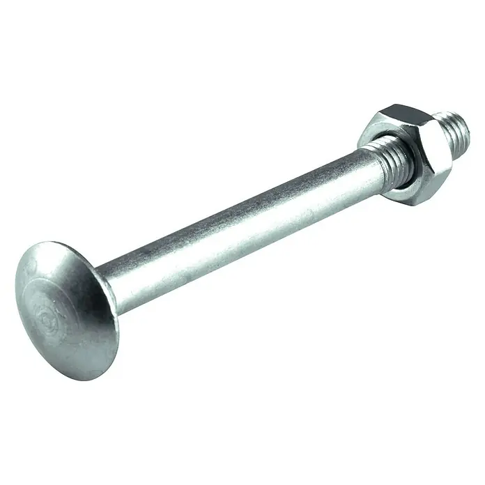 Schlossschraube mit Mutter - Länge: 40 mm, M 6, Edelstahl, 6 Stk., Flachrundkopf - Detailaufnahme einer Schlossschraube mit Mutter, ideal für robuste Befestigungen und Konstruktionen.
