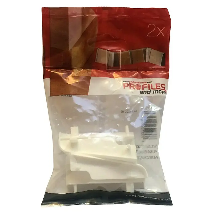 Profiles and more Außenecke FU60L - Esche Weiß, 2 Stk. - Eine Packung mit zwei Profilen in Weiß, verpackt von "Profiles and more", ideal für Innenausbauarbeiten und zur Gestaltung von Kanten.
