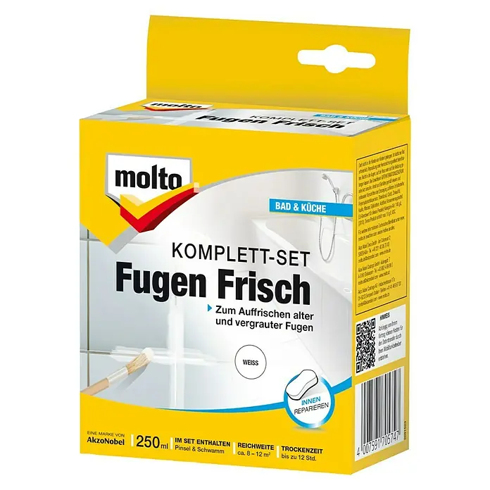 Molto Fugenreiniger Fugen Frisch - Weiß, 250 ml - Die Molto Fugen Frisch Komplett-Set Packung zur Auffrischung von alten und vergrauten Fugen im Bad und Küche.