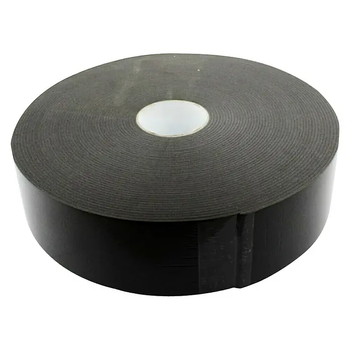 Trennwandband - 30 m x 70 mm - Eine Rolle schwarzes doppelseitiges Schaumstoffklebeband mit einem weißen Kern, ideal für verschiedene Montage- und Bastelarbeiten.