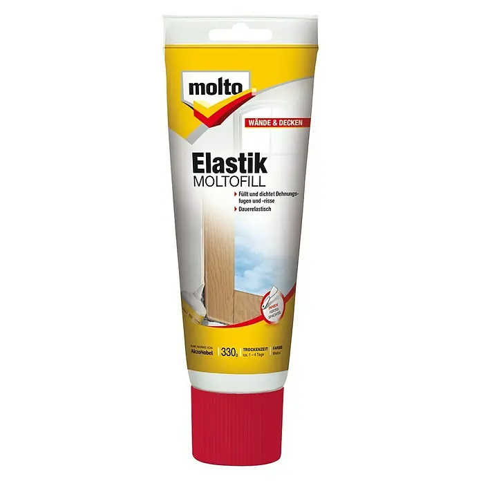 Molto Fertigspachtel Elastik Moltofill - 330 g - Produktbild von Molto Elastik Moltofill, einer elastischen Füllmasse für Wände und Decken, ideal zum Ausfüllen von Dehnungsfugen und Rissen.