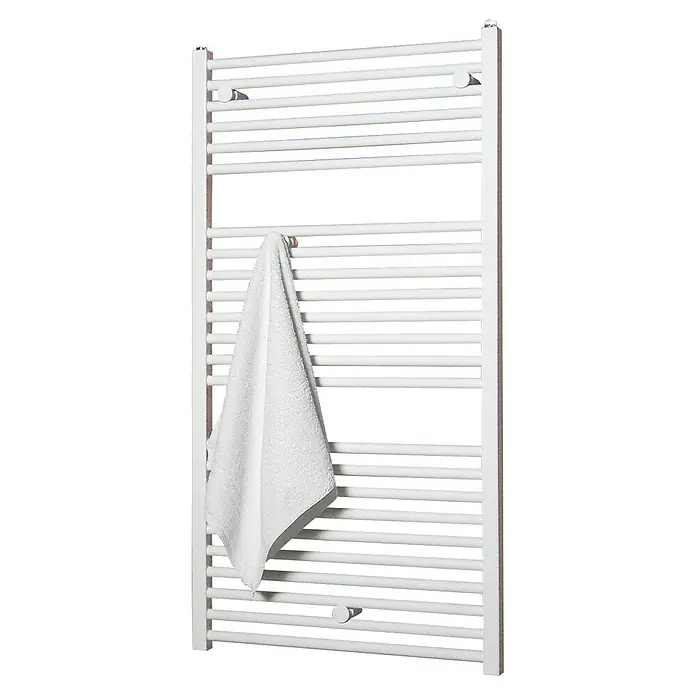 Admiral Radiador toallero Berlin - An x Al: 500 x 730 mm, 326 W, Potencia calorífica a una temperatura de 75 °C (D: 50): 326 W - Toallero radiador blanco con una toalla blanca. Un accesorio elegante y práctico para cualquier baño.