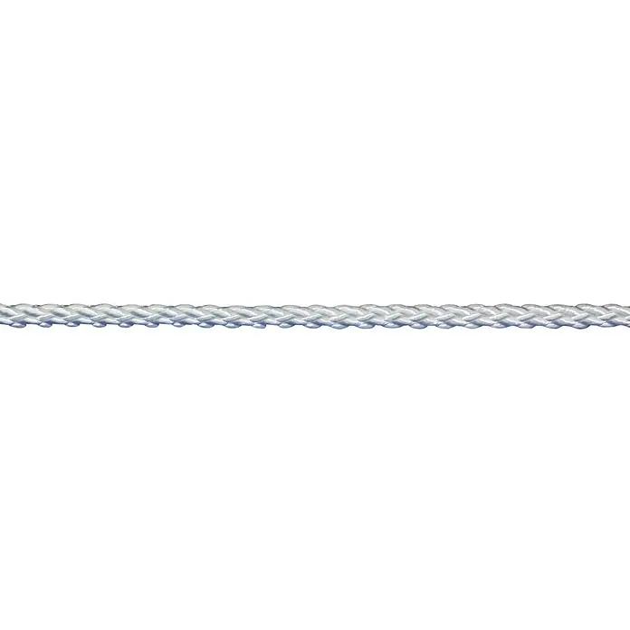 Stabilit Cuerda por metros - Diámetro: 3 mm, Plástico, Blanco, Carga soportada: 18 kg - Primer plano de una cuerda blanca resistente. La cuerda trenzada corre horizontalmente y es ideal para diversas aplicaciones, como un tendedero.