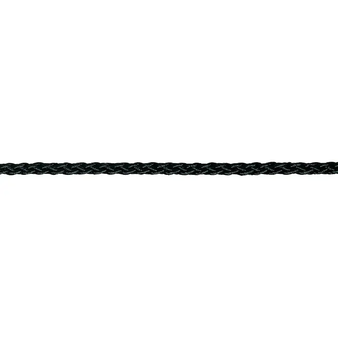 Stabilit Cuerda por metros - Diámetro: 3 mm, Plástico, Negro, Carga soportada: 18 kg - Primer plano de un cordón de nailon negro trenzado. Ideal para manualidades, joyería o como un cordón de tracción duradero.
