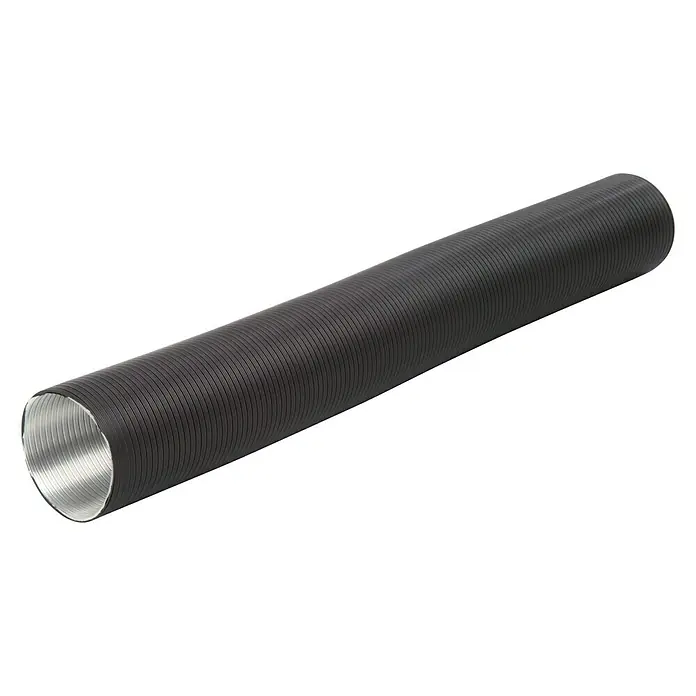 Justus Alu-Flexrohr - Durchmesser: 100 mm, Verstellbar: 60 mm - 150 mm, Grau - Flexibler, schwarzer Lüftungsschlauch mit silberfarbener Innenseite für verschiedene Anwendungen, ideal für Belüftungssysteme.