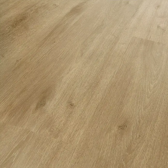 b!design Vinylbodenmuster Isocore Inside Châteaux Neuf - 280 x 160 x 7 mm, Landhausdiele - Nahaufnahme eines hellen Holzlaminatbodens mit einer subtilen Maserung, ideal für moderne Wohnräume.