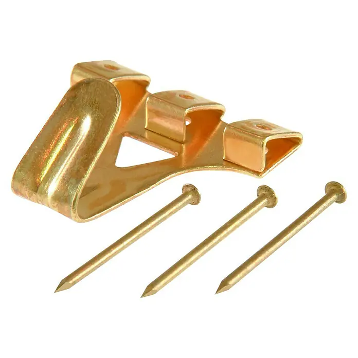 Stabilit WandhakenL x B: 35 x 31 mm, 6 Stk. - Goldener Bilderhaken mit drei dazugehörigen Nägeln, ideal zum Aufhängen von Bildern und Dekorationen.
