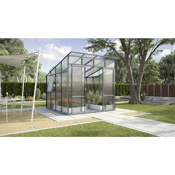 Vitavia Gewächshaus Freya 7600 Plus (2,92 x 2,58 x 2,4 m, Farbe: Anthrazit, Polycarbonat, 6 mm)