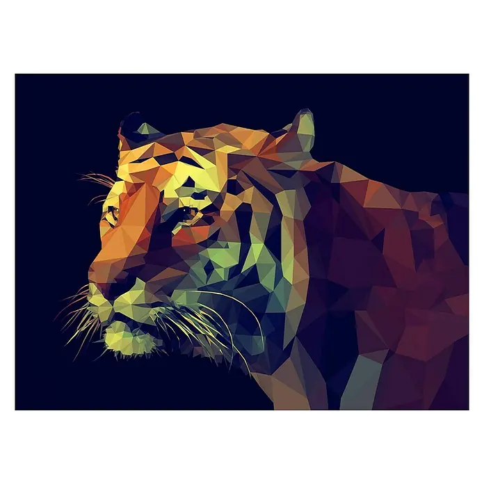 ProArt Young Living Leinwandbild - Colourful Tiger, B x H: 120 x 90 cm - Abstraktes Tiger-Kunstwerk mit geometrischen Formen und warmen Farbtönen auf dunklem Hintergrund, ideal für moderne Dekoration.