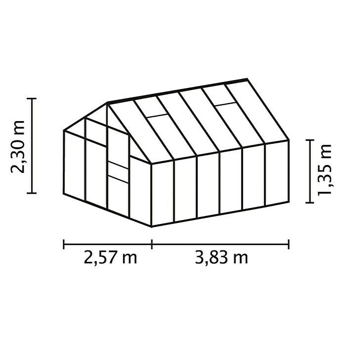 Vitavia Gewächshaus (3,83 x 2,57 x 2,3 m, Farbe: Aluminium, Einscheibensicherheitsglas (ESG), 3 mm)