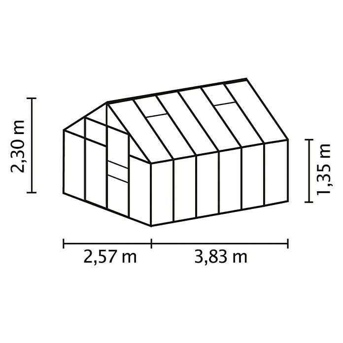 Vitavia Gewächshaus Merkur 9900 Plus3,83 x 2,57 x 2,3 m, Farbe: Schwarz, Einscheibensicherheitsglas (ESG), 3 mm Unknown