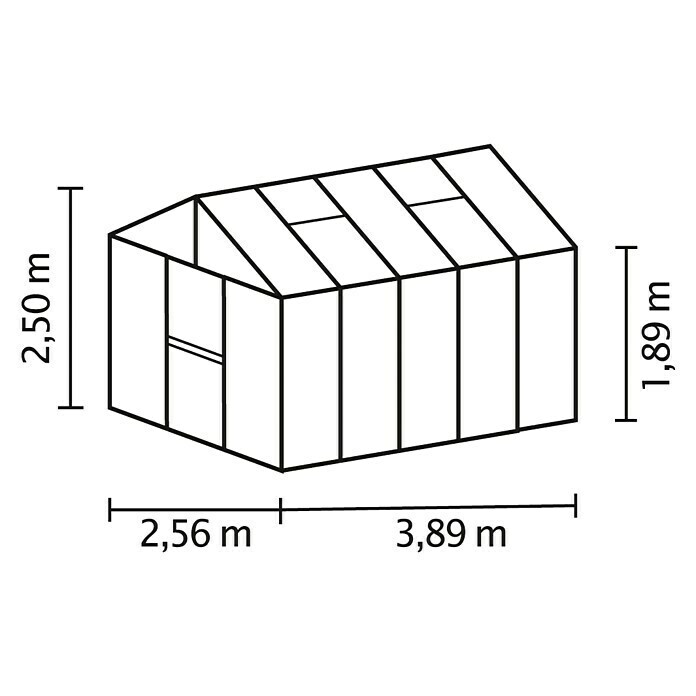 Vitavia Gewächshaus (3,89 x 2,56 x 2,5 m, Farbe: Schwarz, Einscheibensicherheitsglas (ESG), 3 mm)