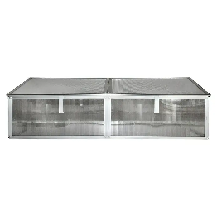 Vitavia Frühbeet Gaia 2X - 100 x 120 x 26 cm, Transparent, Polycarbonat - Nahaufnahme eines Gewächshaus Frühbeet mit transparenten Wänden und einem Dach. Ideal für den Garten.