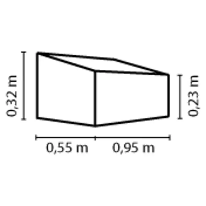 Vitavia Frühbeet Levana 2 Kiesel - 55 cm x 95 cm x 23 mm, Aluminiumfarben, Polycarbonat - Schematische Darstellung eines Objekts mit Höhen- und Längenangaben zur Veranschaulichung seiner Dimensionen.