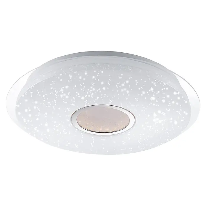 Just Light LED-Deckenleuchte Jonas - 40 W, Weiß, Tageslichtweiß - Weiße Deckenleuchte mit Glitzereffekt und einem zentralen Metallring.