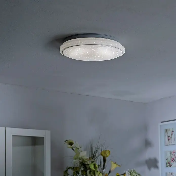 Just Light LED-Deckenleuchte rund Jupiter - 40 W, Weiß, Tageslichtweiß, Durchmesser: 600 mm - Moderne Deckenleuchte mit Sternmuster, die ein gemütliches Ambiente erzeugt. Ideal für Wohn- und Schlafbereiche.